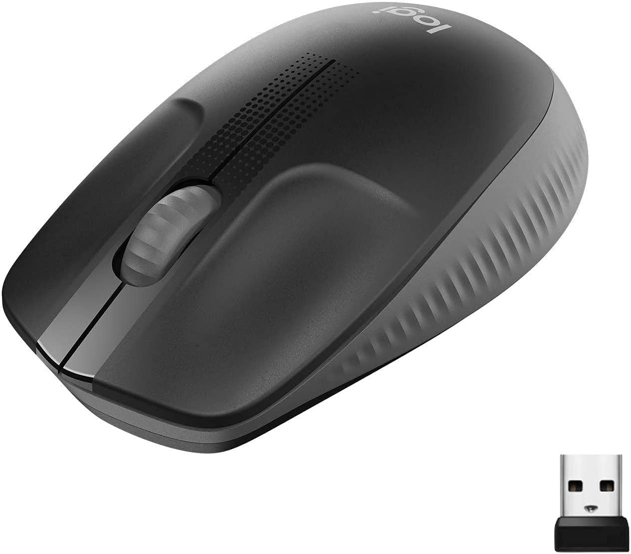Logitech M190 Wireless Mousee with comfortable contoured design.