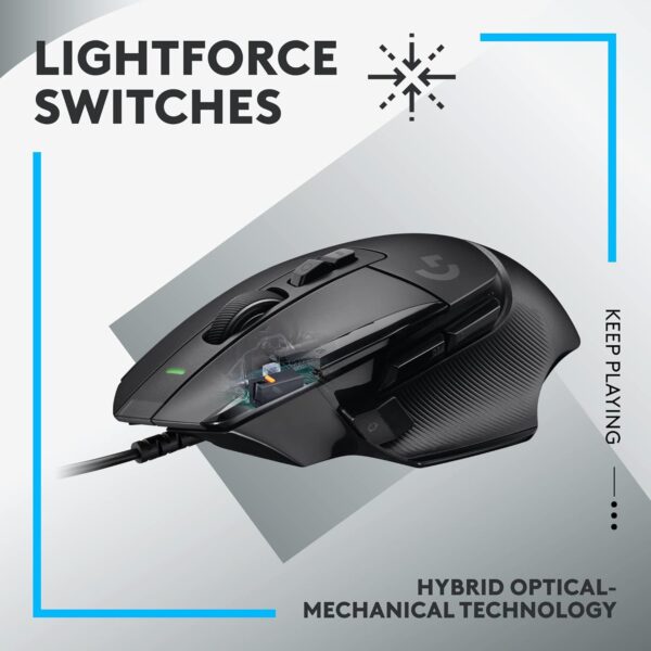 Logitech G502 HERO Mouse with 25K sensor and adjustable weights.
