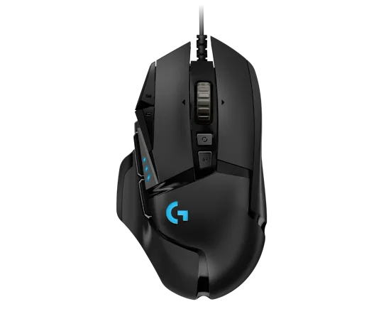 Logitech G502 Gaming Mouse with 25K sensor and adjustable weights.