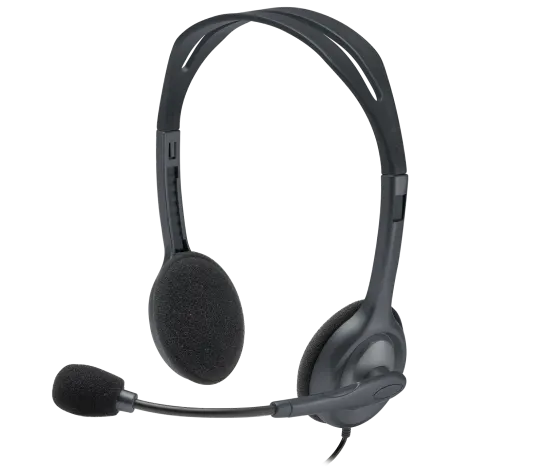 Logitech H111 Stereo Headset with 3.5mm jack and noise-canceling microphone.