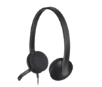 Logitech H340 USB Headset with digital stereo sound and noise-canceling microphone.